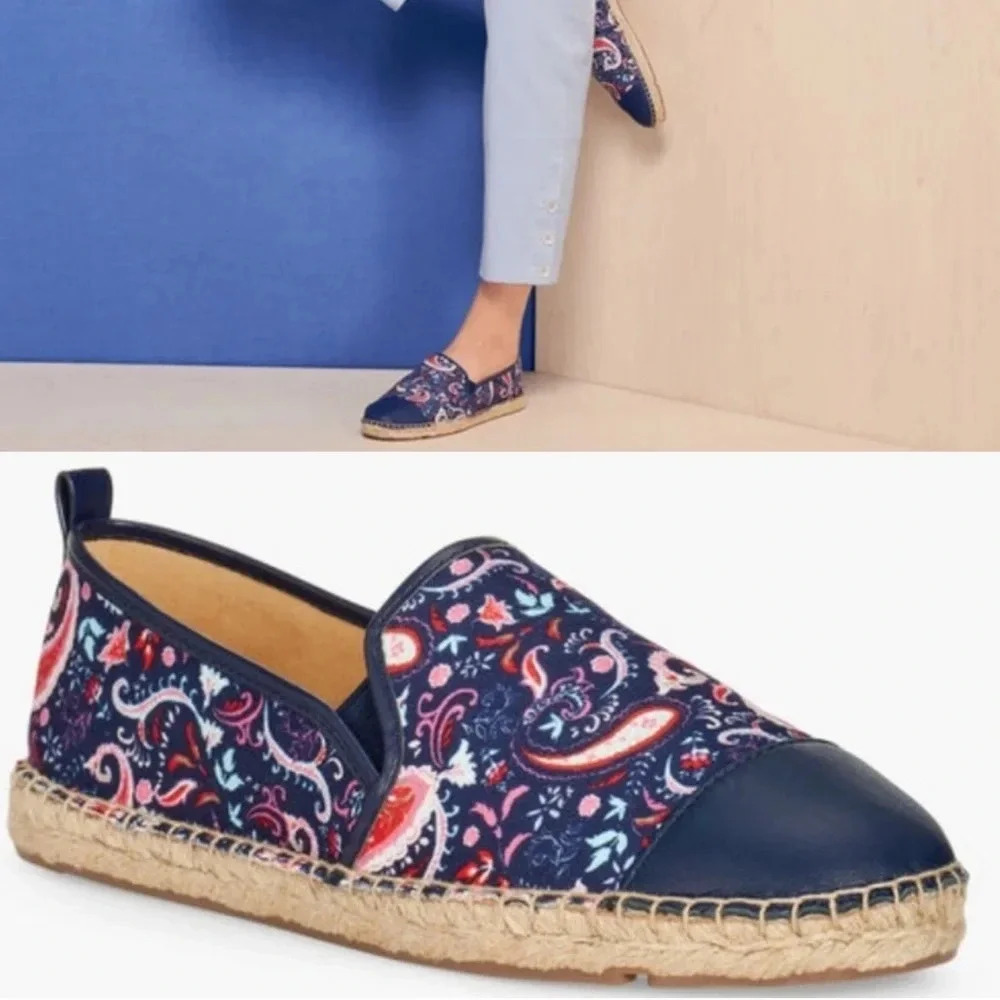 Talbots India Ink Multi Izzy Toe Cap Espadrille Flats Canvas Paisley Blue Sz 7.5